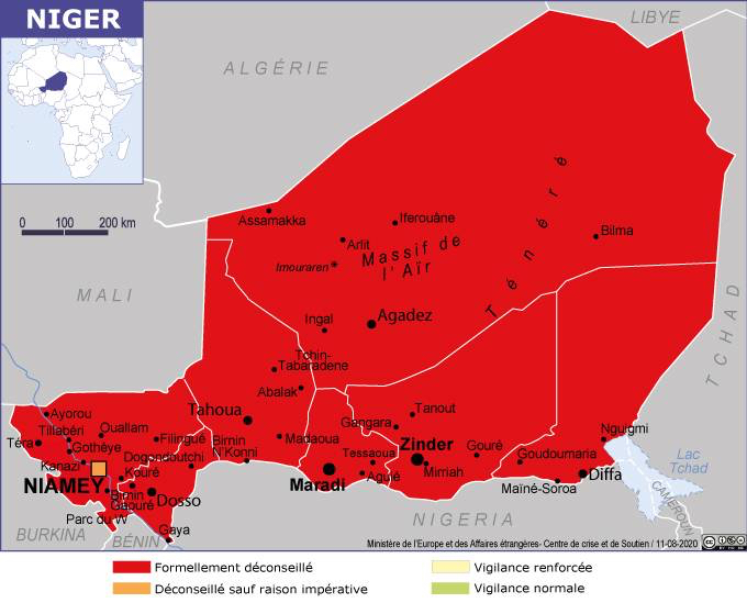 Sécurité : La France place quasiment tout le Niger en zone rouge Sécurité : La France place quasiment tout le Niger en zone rouge