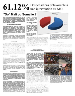 61,19% des tchadiens défavorables à une intervention au Mali