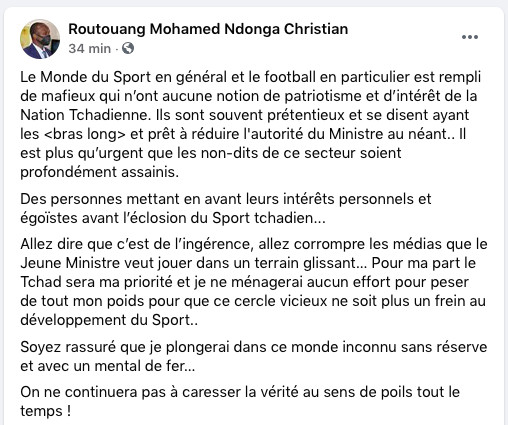 Tchad : "Le monde du sport est rempli de mafieux qui n’ont aucune notion de patriotisme" (ministre) Tchad : "Le monde du sport est rempli de mafieux qui n’ont aucune notion de patriotisme" (ministre)