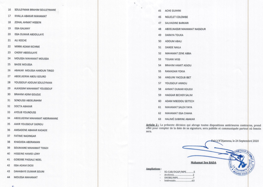 Tchad : organisation des bureaux de soutien, le MPS désigne 63 membres du comité directeur Tchad : organisation des bureaux de soutien, le MPS désigne 63 membres du comité directeur