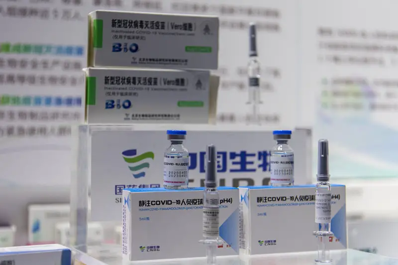 COVID-19 vaccines developed by China National Biotec Group are displayed at the booth of China National Pharmaceutical Group Corporation at the 2020 China International Fair for Trade in Services, Sept. 6. Photo by Weng Qiyu/People's Daily Online