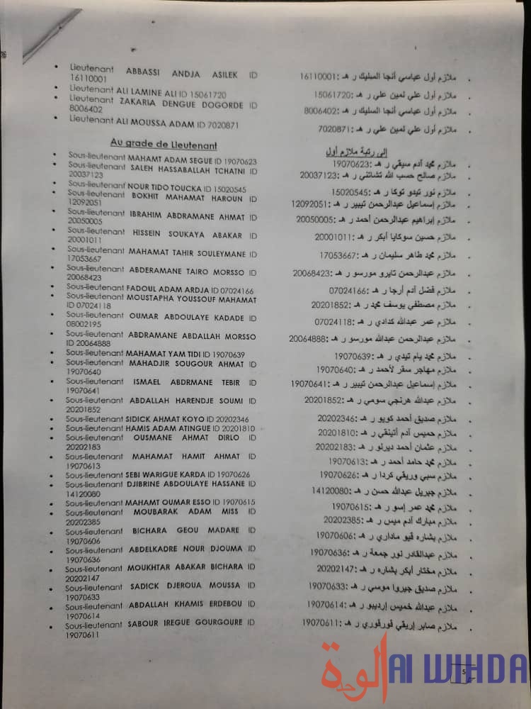 Tchad : décret de promotion de 158 officiers et sous-officiers à titre exceptionnel