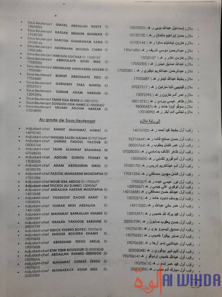 Tchad : décret de promotion de 158 officiers et sous-officiers à titre exceptionnel