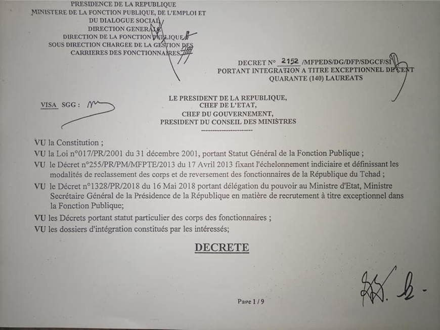 Tchad : plus de 200 lauréats de l'INJS intégrés par décret à la Fonction publique