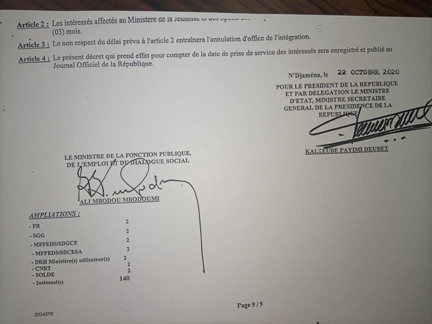 Tchad : plus de 200 lauréats de l'INJS intégrés par décret à la Fonction publique