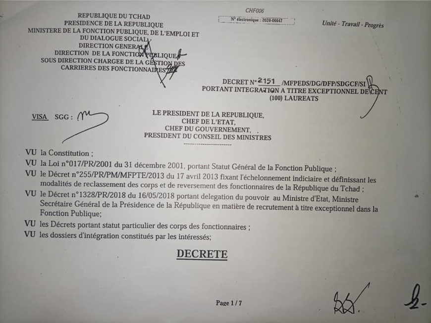 Tchad : plus de 200 lauréats de l'INJS intégrés par décret à la Fonction publique