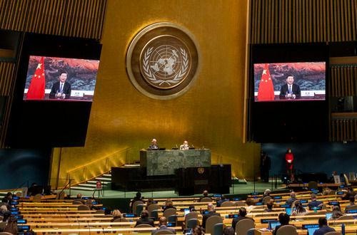 Chinese President Xi Jinping delivers an important speech via video at a high-level meeting held by the UN to mark the 25th anniversary of the Fourth World Conference on Women, Oct. 1. (Photo/Xinhua News Agency)