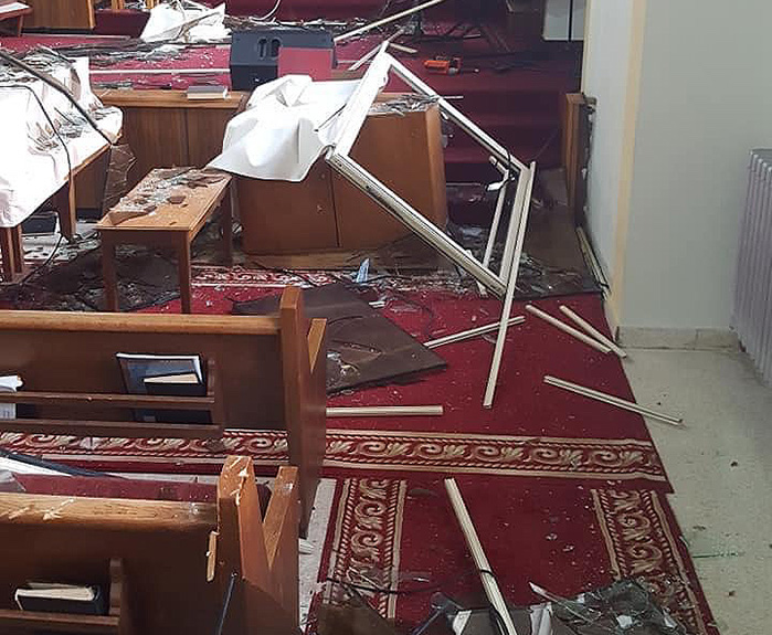 Dégâts causés à l’église adventiste de Boucherieh à Beyrouth, au Liban, après l’explosion du 4 août 2020. © Rick McEdward/MENA Dégâts causés à l’église adventiste de Boucherieh à Beyrouth, au Liban, après l’explosion du 4 août 2020. © Rick McEdward/MENA