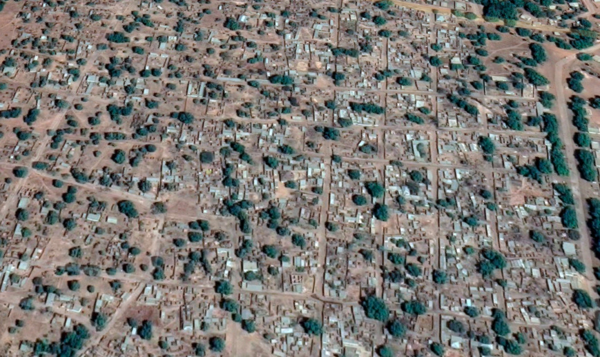 La ville de Gounou Gaya, chef-lieu du département de la Kabbia. © Google Satellite La ville de Gounou Gaya, chef-lieu du département de la Kabbia. © Google Satellite