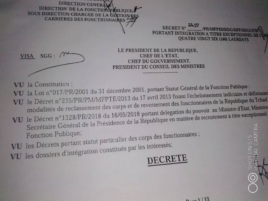 Tchad : liste des 186 lauréats intégrés à la Fonction publique