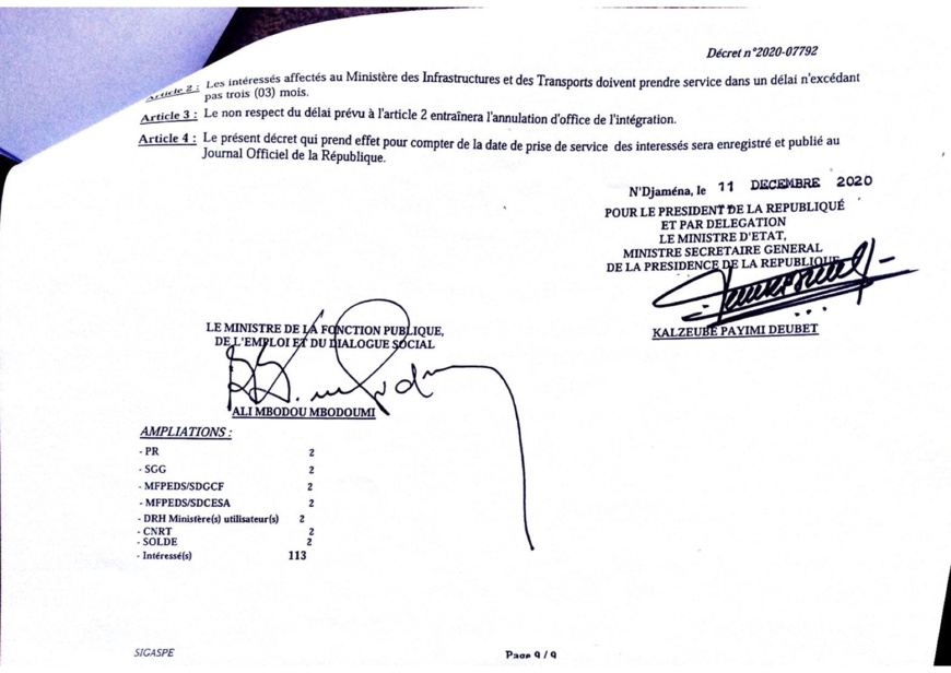 Tchad : liste d'intégrations à la Fonction publique