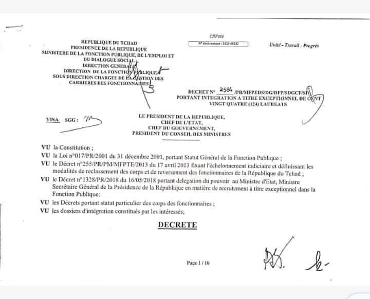 Tchad : intégration de 124 lauréats à la fonction publique Tchad : intégration de 124 lauréats à la fonction publique