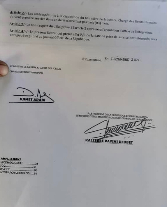 tchad 52 magistrats integres par decret a la fonction publique