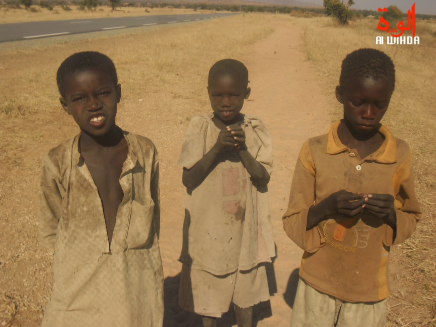 Des enfants au bord d'une route, au Nord-Est du Tchad. Illustration © Alwihda Info Des enfants au bord d'une route, au Nord-Est du Tchad. Illustration © Alwihda Info