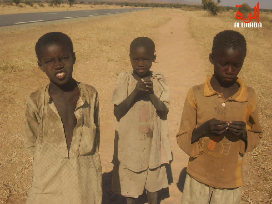 Des enfants au bord d'une route, au Nord-Est du Tchad. Illustration © Alwihda Info