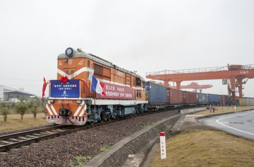 A China-Europe Railway Express train departs from Jinhua, East China's Zhejiang province on November 26, 2020. Photo by Hu Xiaofei/People’s Daily Online