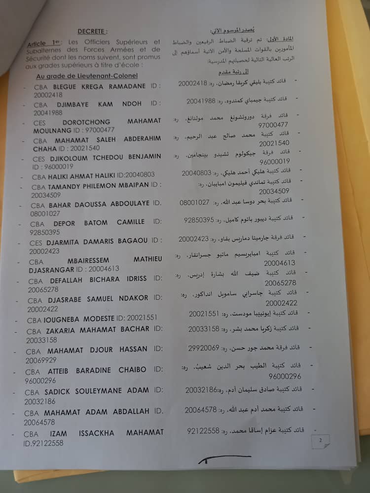 Tchad : plus de 130 officiers élevés à des grades supérieurs Tchad : plus de 130 officiers élevés à des grades supérieurs