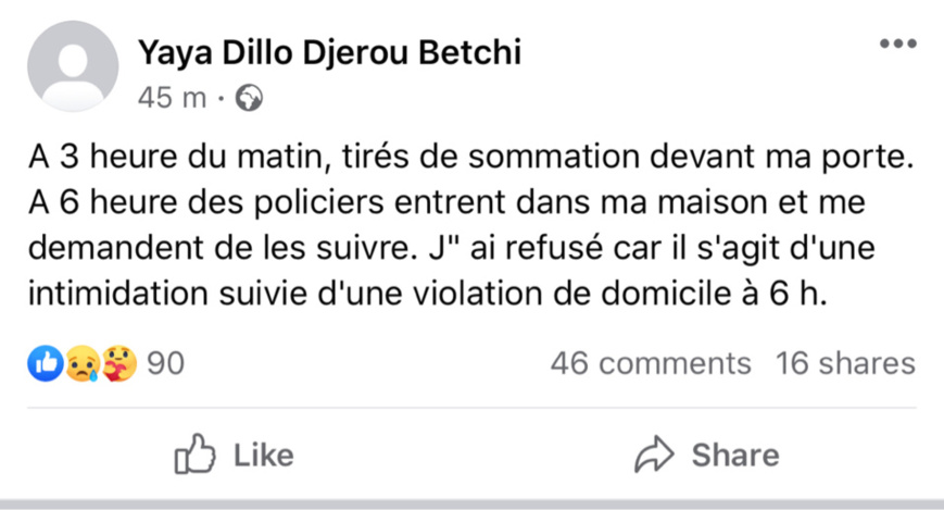 Tchad : des tirs devant le domicile de Yaya Dillo
