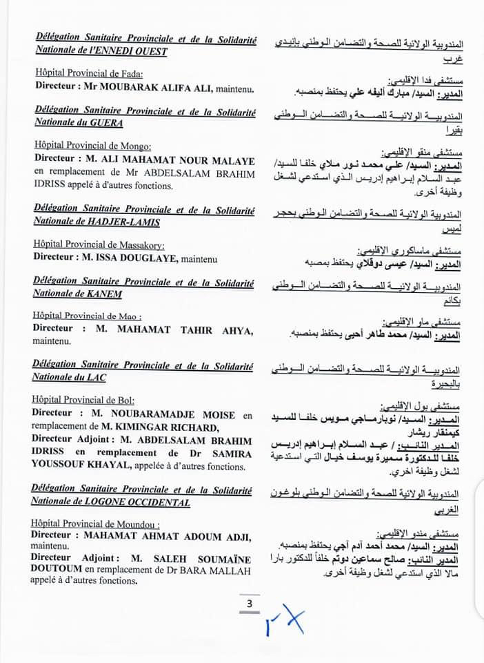 Tchad : plusieurs directeurs d'hôpitaux provinciaux remplacés Tchad : plusieurs directeurs d'hôpitaux provinciaux remplacés