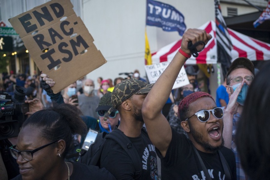 Protesters take part in a demonstration in Tulsa, Oklahoma, the United States, on June 20, 2020. U.S. (Photo by Alan Chin/Xinhua)