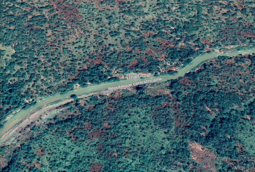 La frontière entre le Tchad et la Centrafrique. © Google Maps