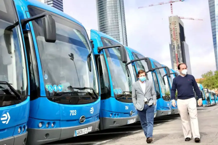 Pure electric buses manufactured by Chinese automaker BYD are about to hit the road in Madrid, Spain, May 13, 2020. (Photo from BYD's official page on microblogging site Weibo)