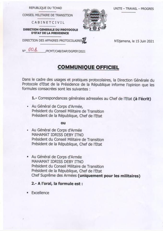 Tchad : le protocole d’État explique comment s’adresser au président du CMT Tchad : le protocole d’État explique comment s’adresser au président du CMT