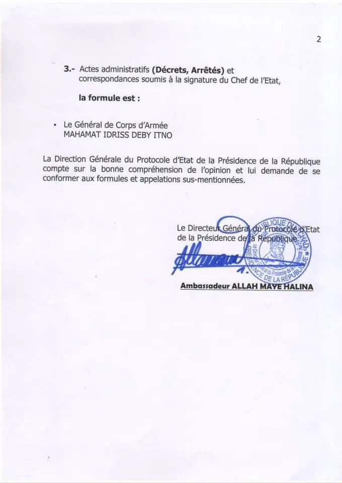 Tchad : le protocole d’État explique comment s’adresser au président du CMT