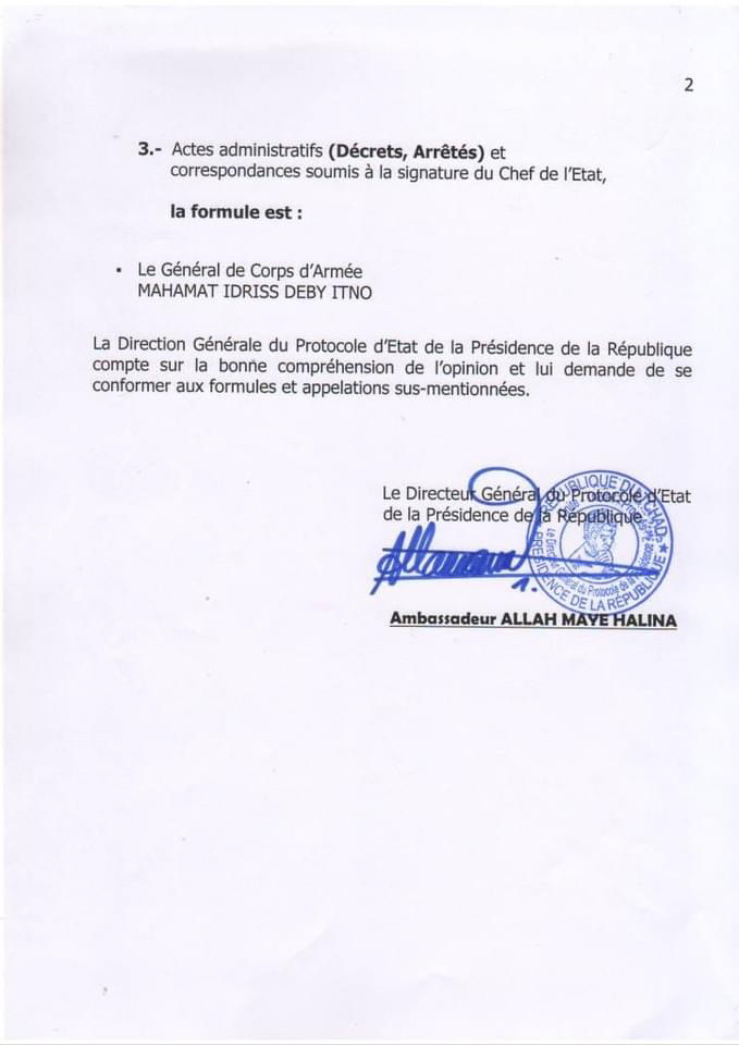 Tchad : le protocole d’État explique comment s’adresser au président du CMT Tchad : le protocole d’État explique comment s’adresser au président du CMT