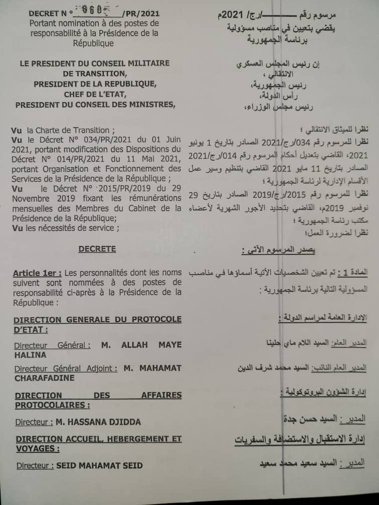 Tchad : nominations à la Présidence de la République