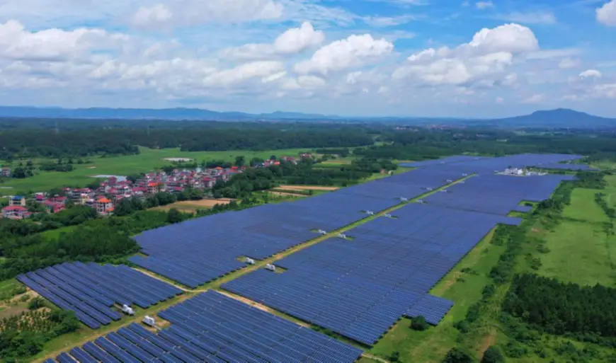 Photo taken on June 12, 2021 shows a photovoltaic power station in Taihe county, Ji'an, east China's Jiangxi province. (Photo by Deng Heping/People's Daily Online)