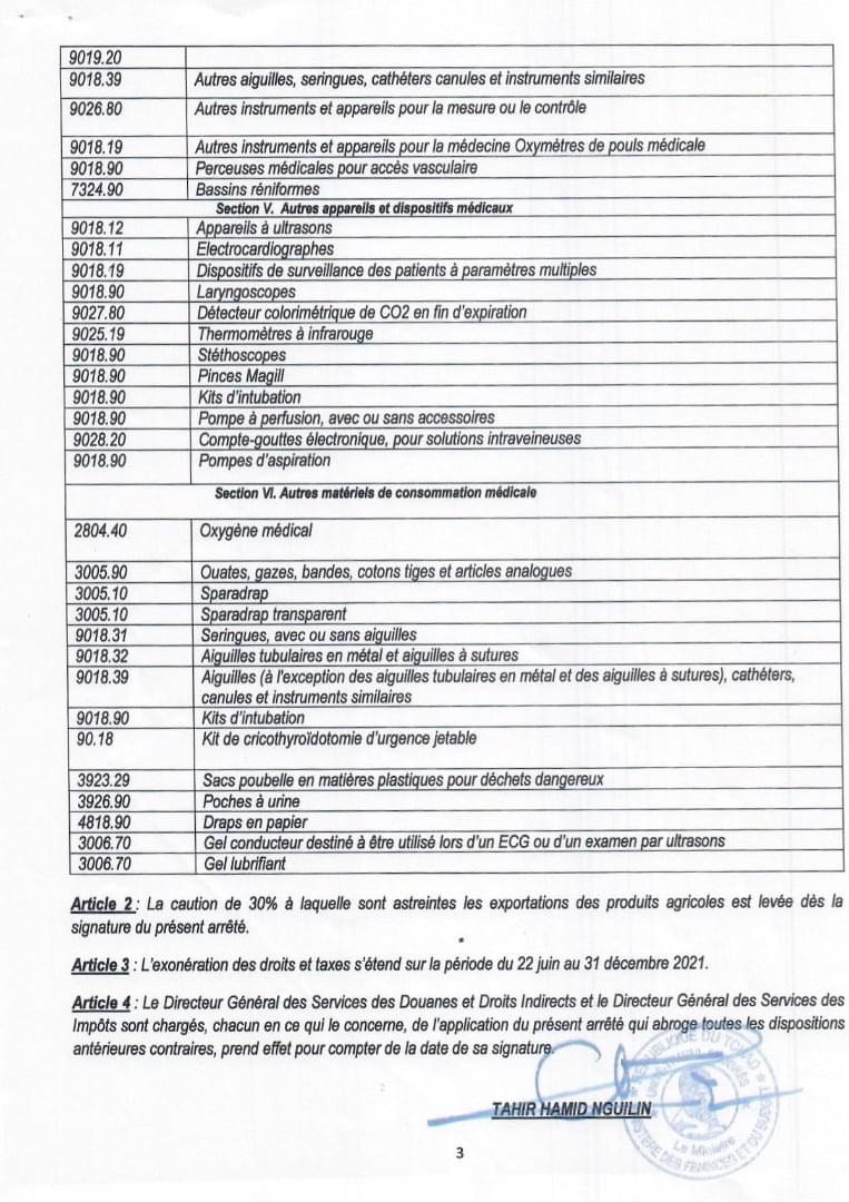 Tchad : liste des produits exonérés des droits et taxes à l'importation Tchad : liste des produits exonérés des droits et taxes à l'importation