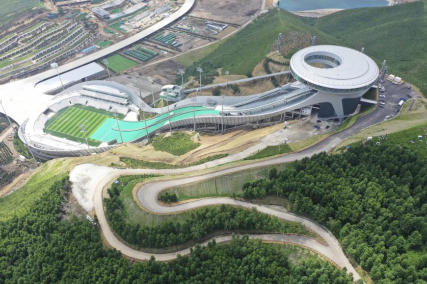 Photo taken on July 19, 2021 shows the National Ski Jumping Center of the Zhangjiakou competition zone of the Beijing 2022 Winter Olympics. (Photo by Wu Diansen/People's Daily Online) Photo taken on July 19, 2021 shows the National Ski Jumping Center of the Zhangjiakou competition zone of the Beijing 2022 Winter Olympics. (Photo by Wu Diansen/People's Daily Online)