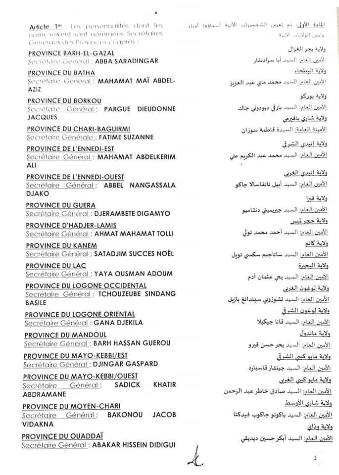 Tchad : nomination de 23 secrétaires généraux provinciaux