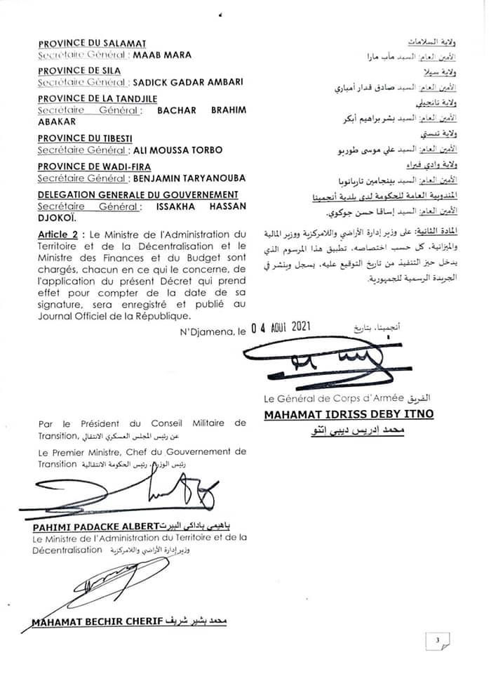 Tchad : nomination de 23 secrétaires généraux provinciaux