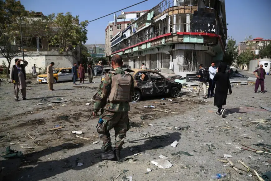 Photo taken on Aug. 4, 2021 shows the site of a car bomb in Kabul, Afghanistan. (Photo by Sayed Mominzadah/Xinhua)