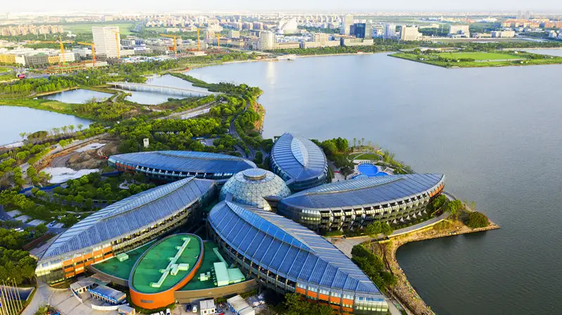 Photo taken on July 30, 2020 shows the beautiful scenery of the Dishui Lake in the Lin-gang Special Area of China (Shanghai) Pilot Free Trade Zone. (Photo by Ji Haixin/People's Daily Online)