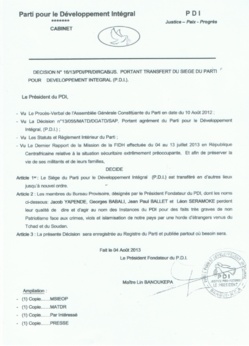 Centrafrique : Le PDI victime d'un "coup de canif"