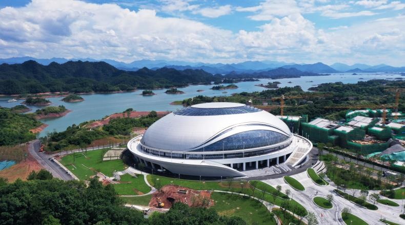 Photo taken on June 14, 2021 shows the track cycling venue of the 19th Asian Games Hangzhou 2022 in Chun’an county, Hangzhou, capital of east China’s Zhejiang province. (Photo by Yang Bo/People’s Daily Online)