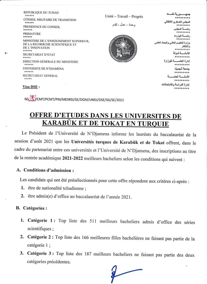 Tchad : deux universités turques offrent des bourses aux bacheliers Tchad : deux universités turques offrent des bourses aux bacheliers