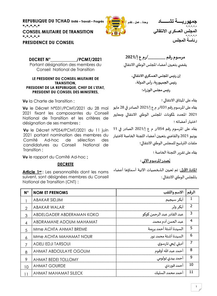 Tchad : 33% de femmes et 67% d'hommes au Conseil national de transition