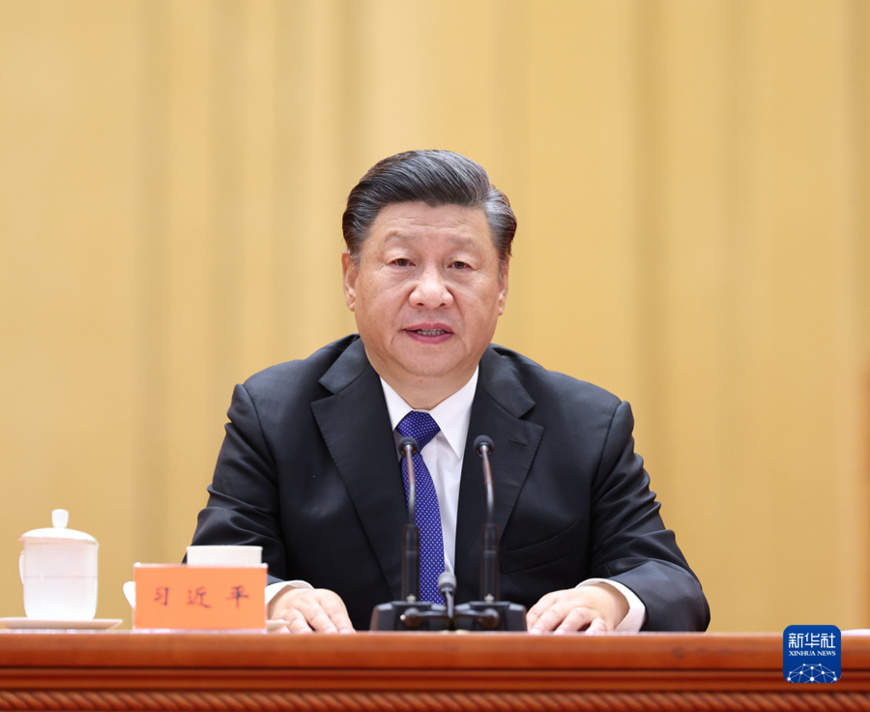 Xi Jinping, Chinese president and general secretary of the Communist Party of China (CPC) Central Committee, delivers an important speech at a grand commemorative meeting marking the 110th anniversary of the Revolution of 1911 at the Great Hall of the People in Beijing, capital of China, Oct. 9, 2021. (Photo by Pang Xinglei/Xinhua)