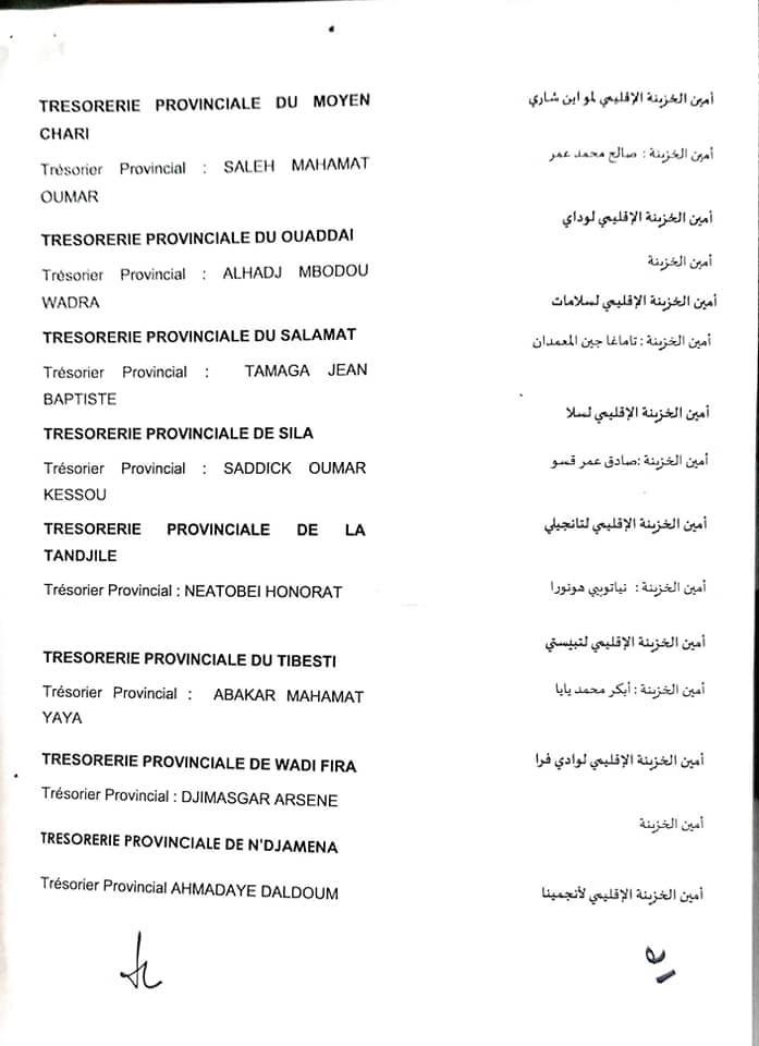 Tchad : nomination de 23 trésoriers provinciaux