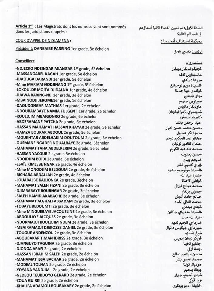 Tchad : vague de nominations dans les différentes juridictions Tchad : vague de nominations dans les différentes juridictions