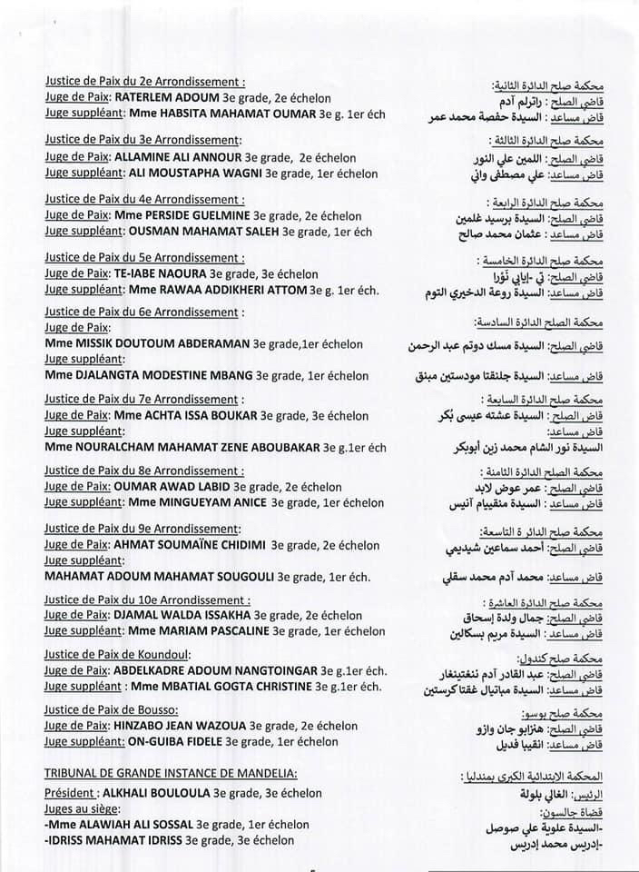 Tchad : vague de nominations dans les différentes juridictions Tchad : vague de nominations dans les différentes juridictions
