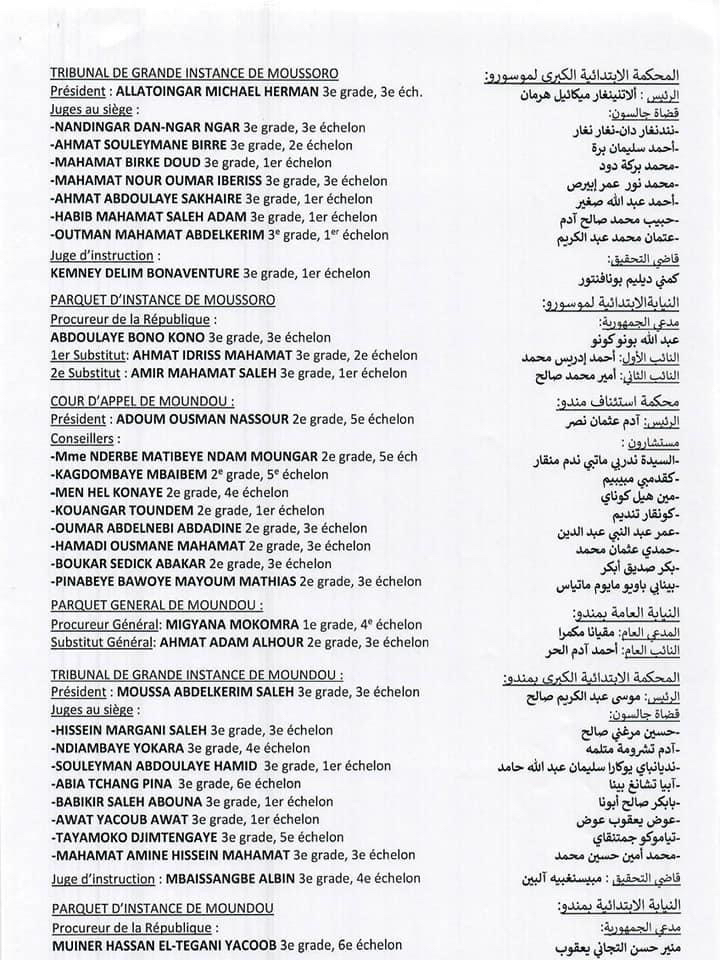 Tchad : vague de nominations dans les différentes juridictions Tchad : vague de nominations dans les différentes juridictions