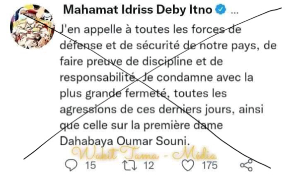 Tchad : la Présidence menace de poursuites après un faux Tweet attribué au PCMT Tchad : la Présidence menace de poursuites après un faux Tweet attribué au PCMT