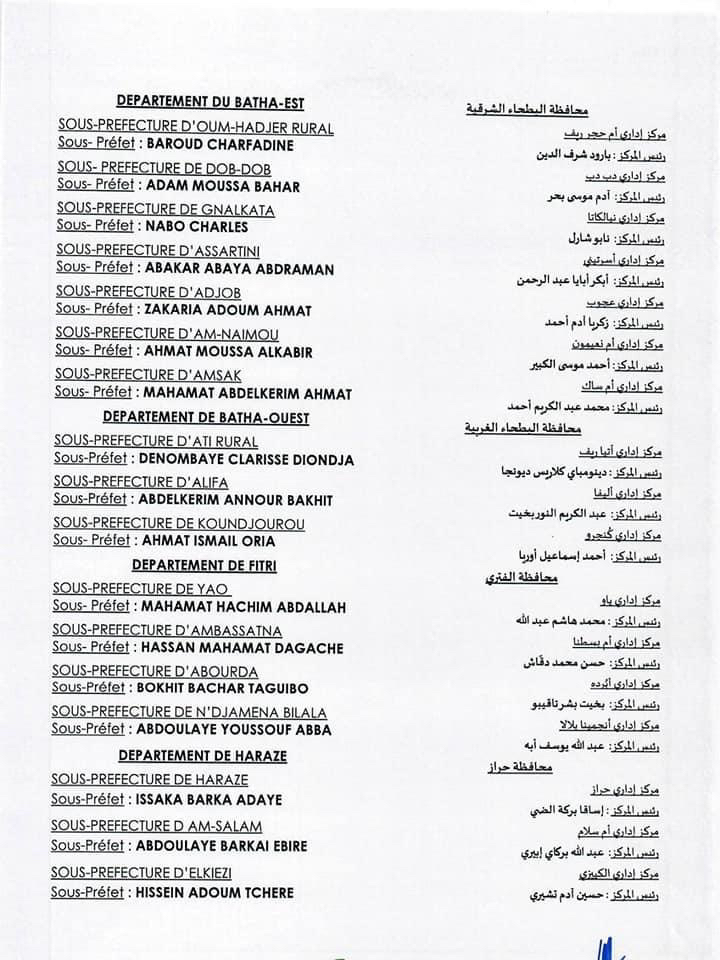 Tchad : vague de nomination des sous-préfets Tchad : vague de nomination des sous-préfets