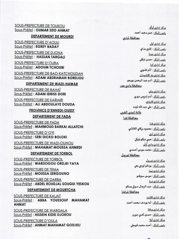 Tchad : vague de nomination des sous-préfets Tchad : vague de nomination des sous-préfets