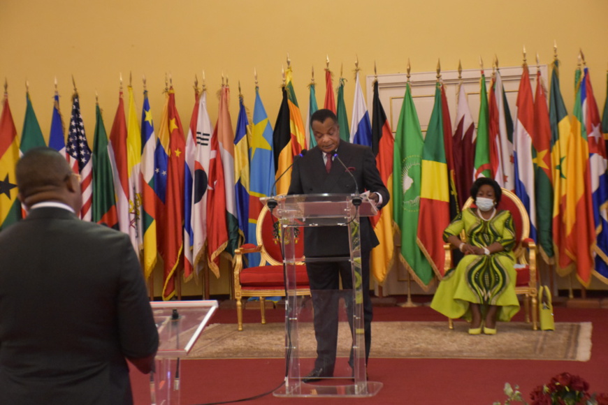 Denis Sassou N'Guesso répondant au Doyen du corps diplomatique Denis Sassou N'Guesso répondant au Doyen du corps diplomatique